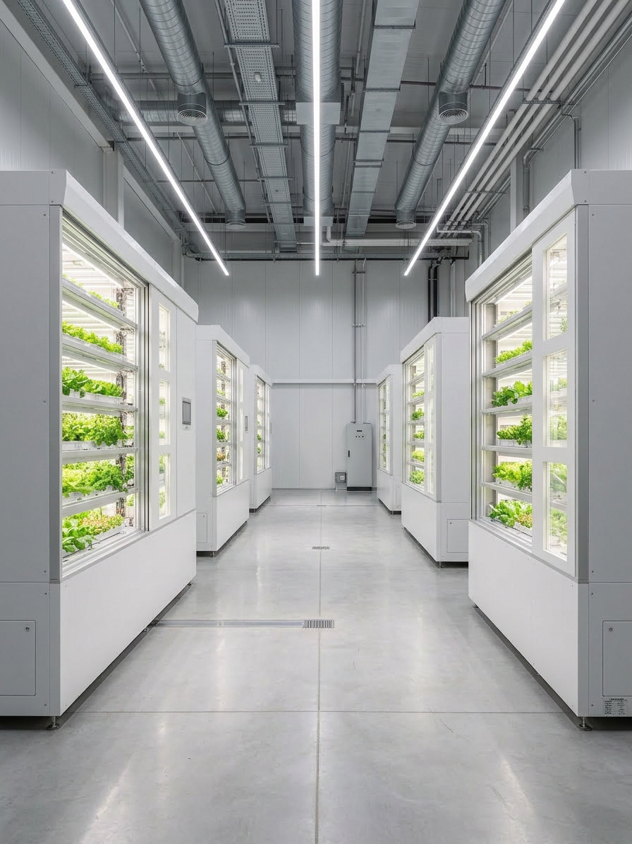 Pilot production facility with plant growth chambers